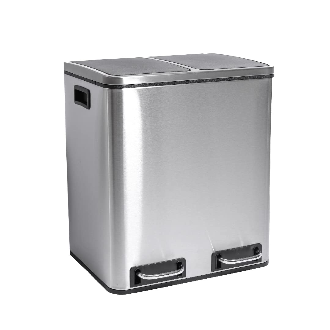 Soft Close Stainless Steel Double Trash Can (30 Liters / 7.9 Gallons)