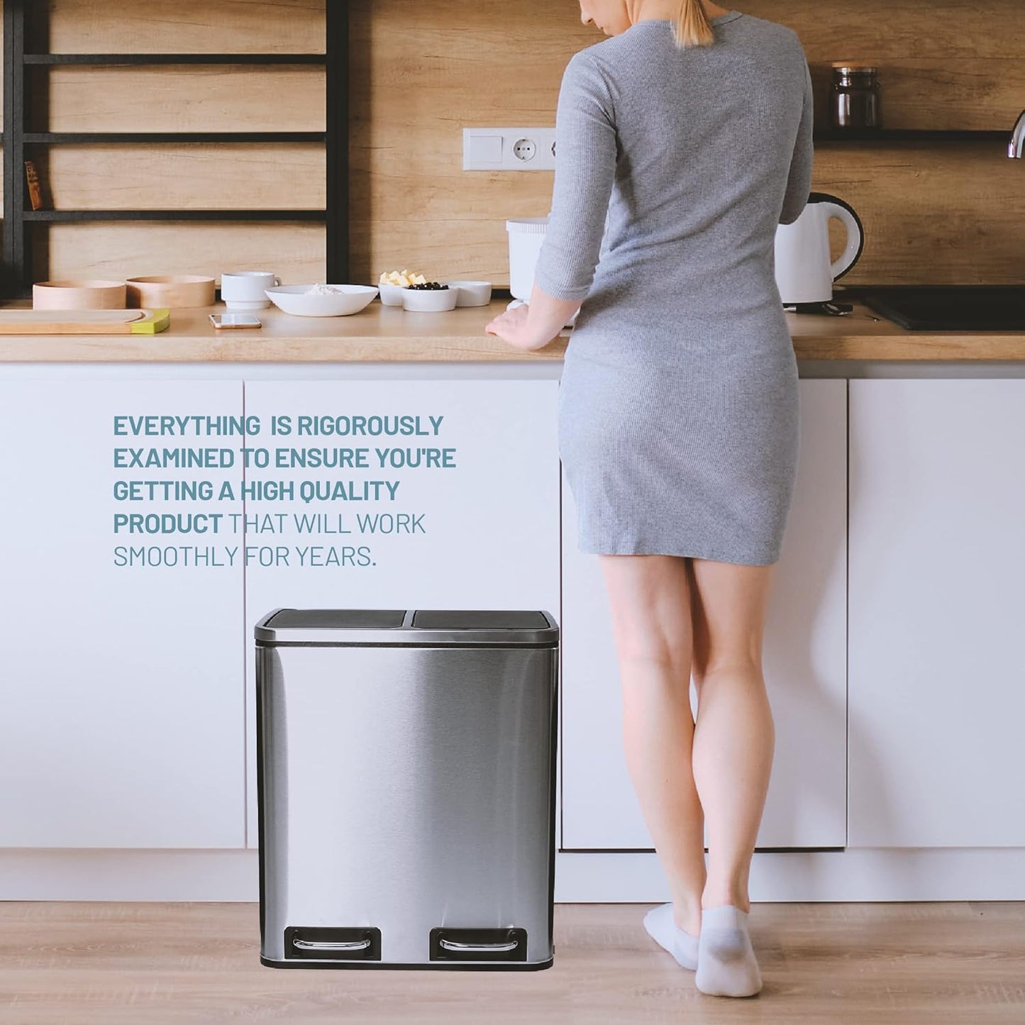 Soft Close Stainless Steel Double Trash Can (30 Liters / 7.9 Gallons)