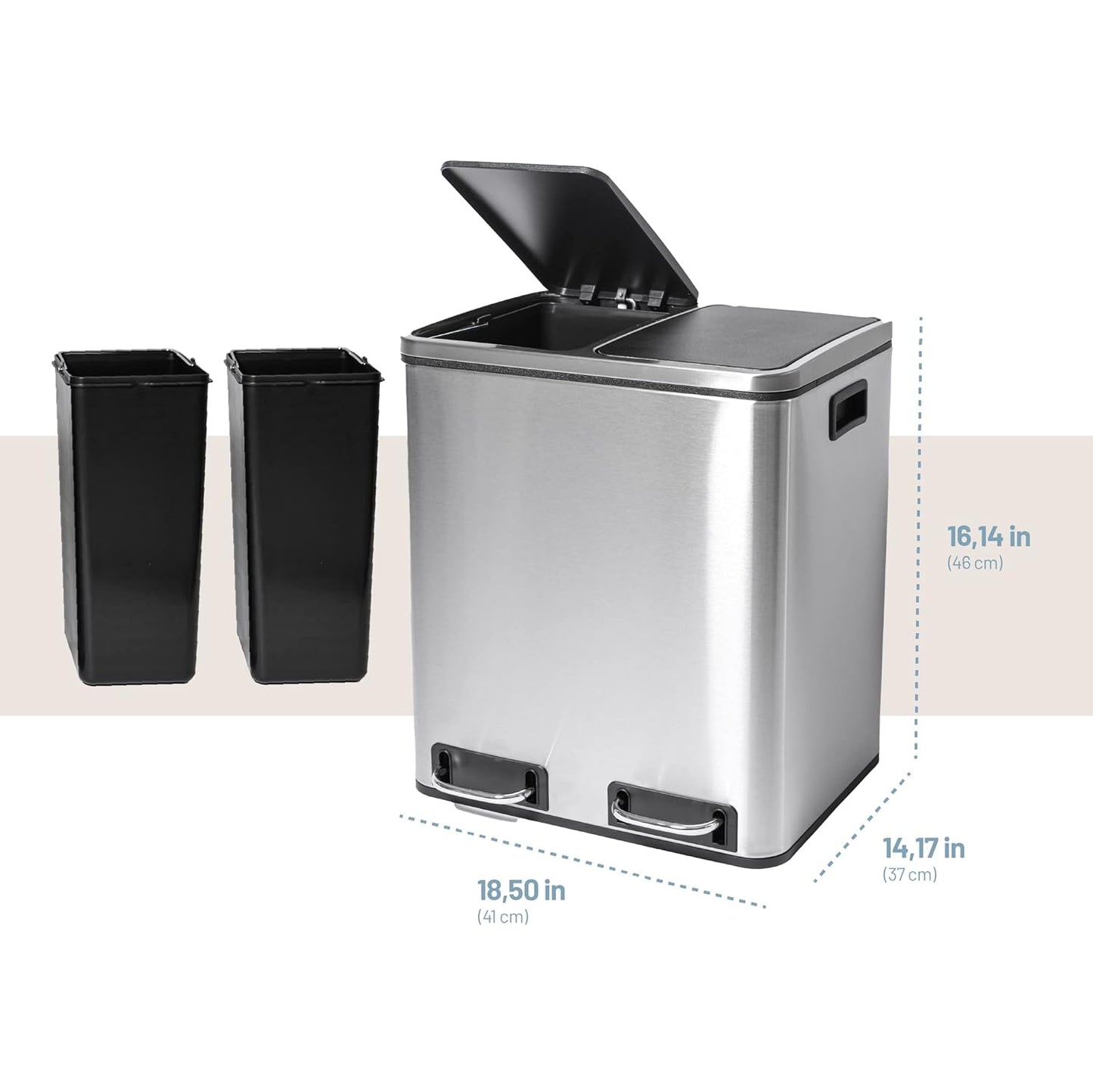 Soft Close Stainless Steel Double Trash Can (30 Liters / 7.9 Gallons)