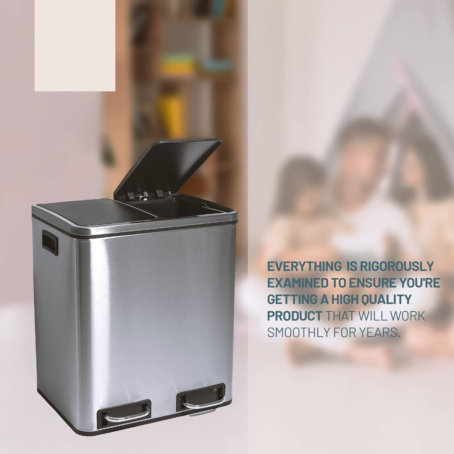 Soft Close Stainless Steel Double Trash Can (30 Liters / 7.9 Gallons)
