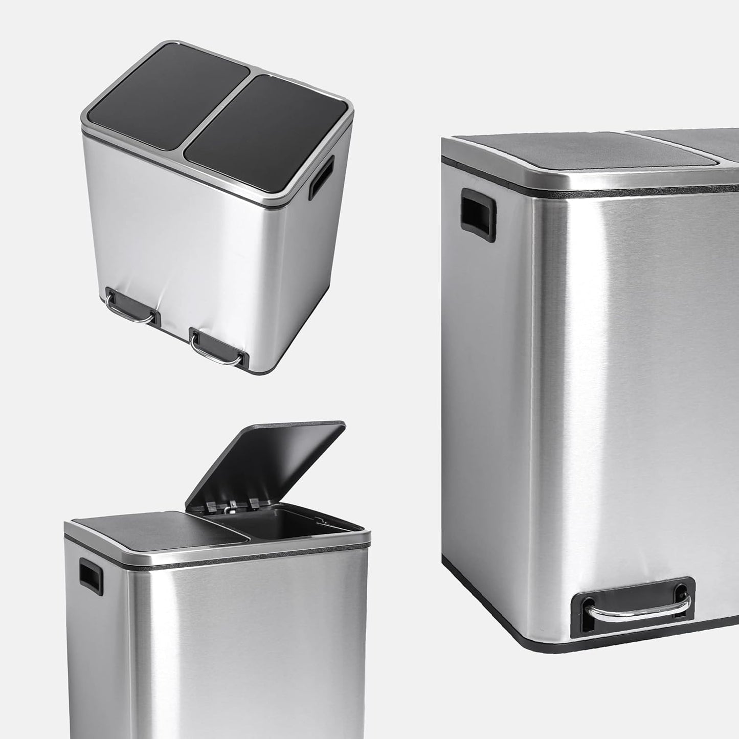 Soft Close Stainless Steel Double Trash Can (30 Liters / 7.9 Gallons)