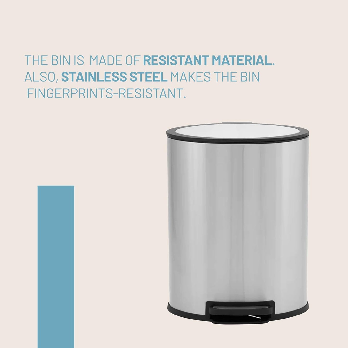 Oval Stainless Steel Trash Can with Soft Close (20 Liters / 5.3 Gallons)