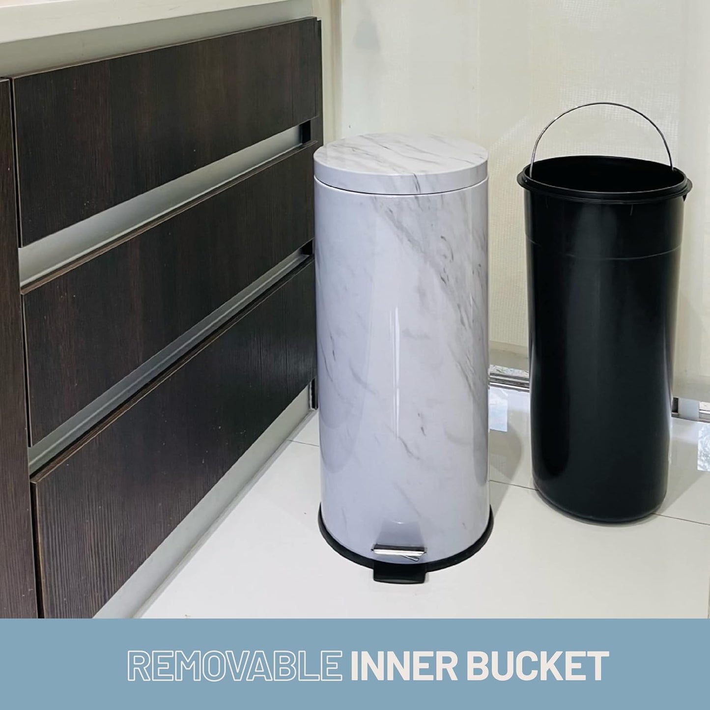 Simil Marble Trash Can (30 Liters / 7.9 Gallons)