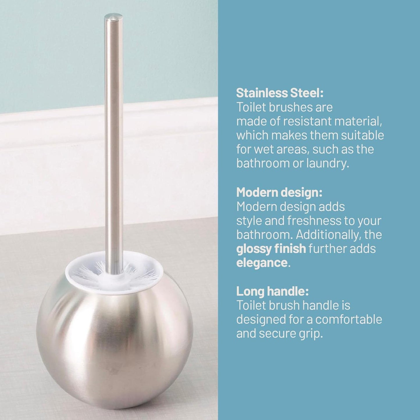 Round Base Stainless Steel Toilet Brush