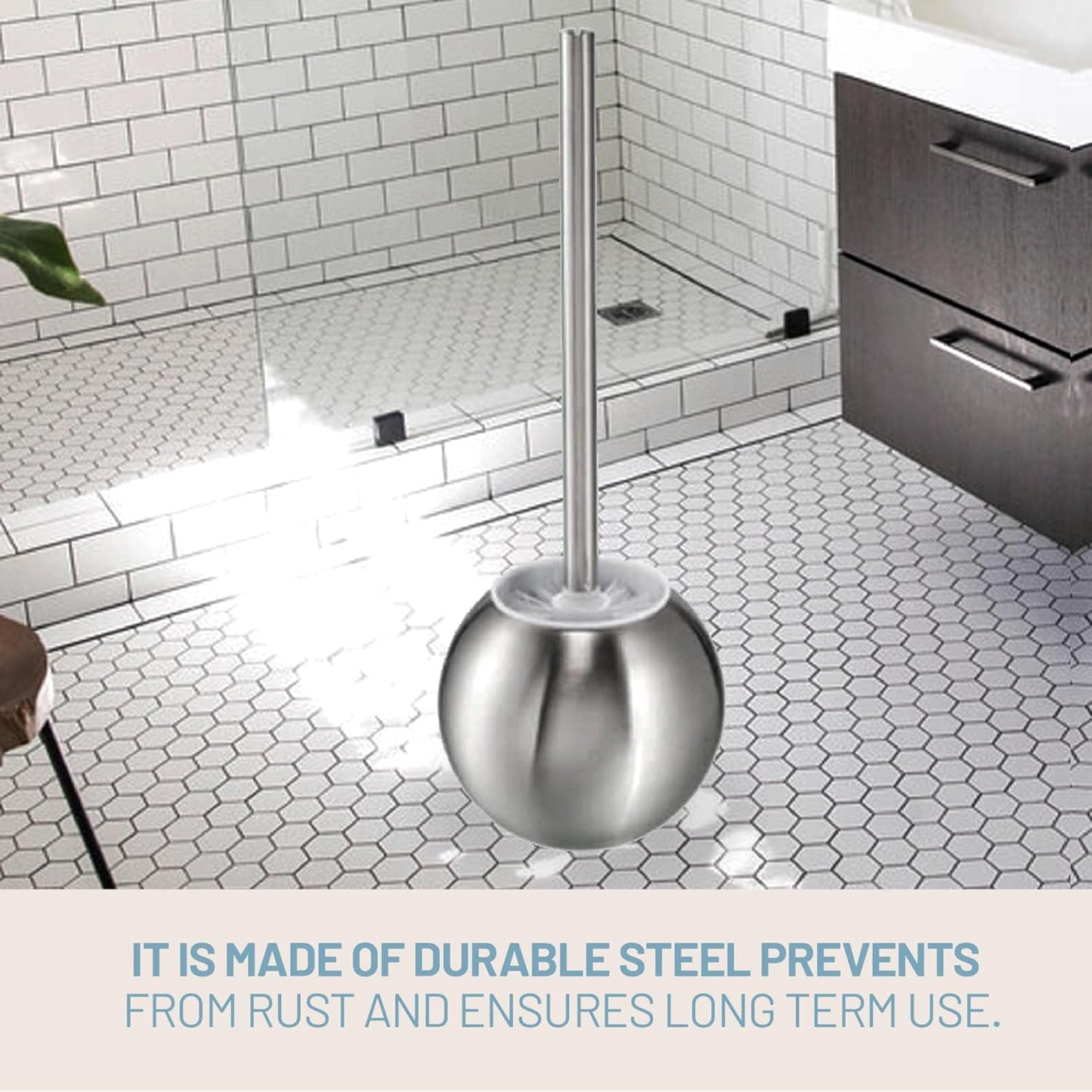 Round Base Stainless Steel Toilet Brush