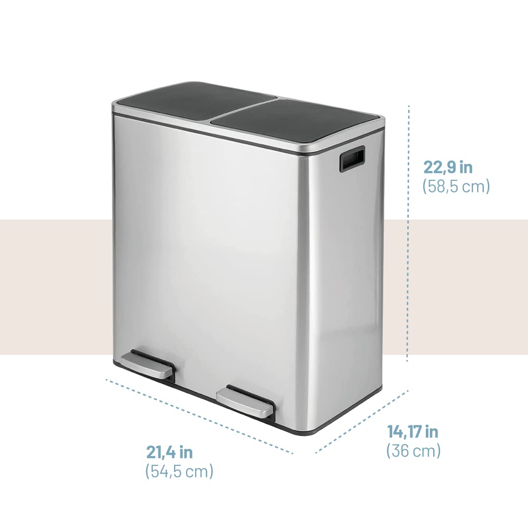 Soft Close Stainless Steel Double Trash Can (48 Liters / 12.7 Gallons)