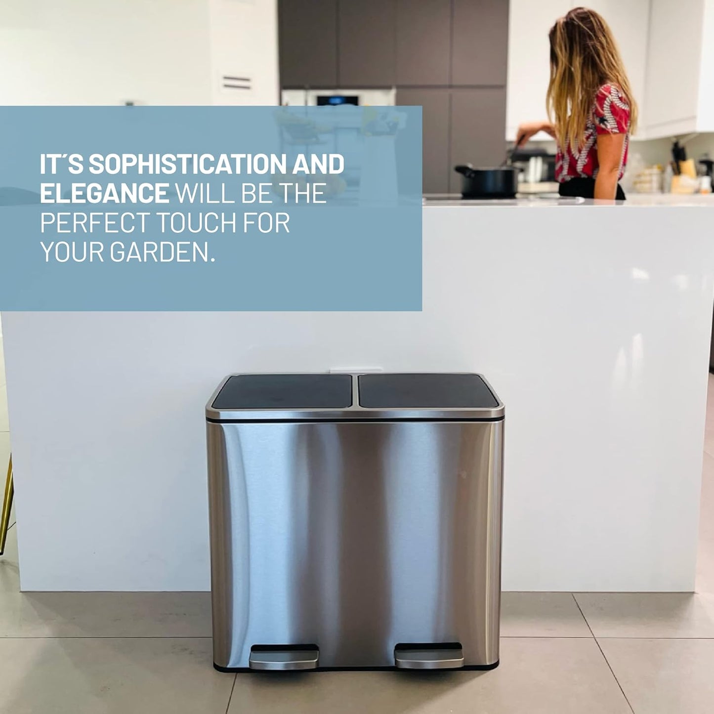 Soft Close Stainless Steel Double Trash Can (48 Liters / 12.7 Gallons)