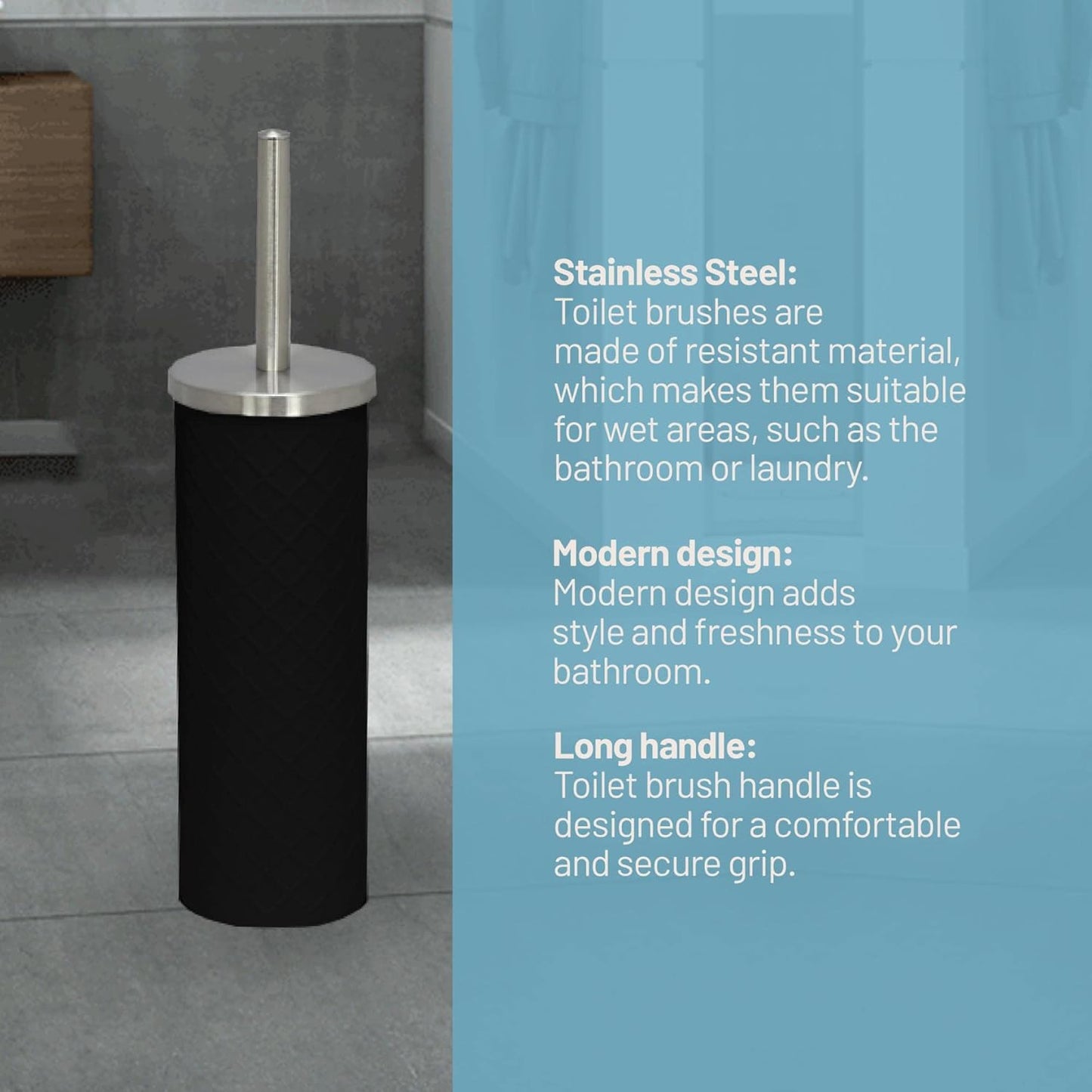 Textured Black Stainless Steel Toilet Brush