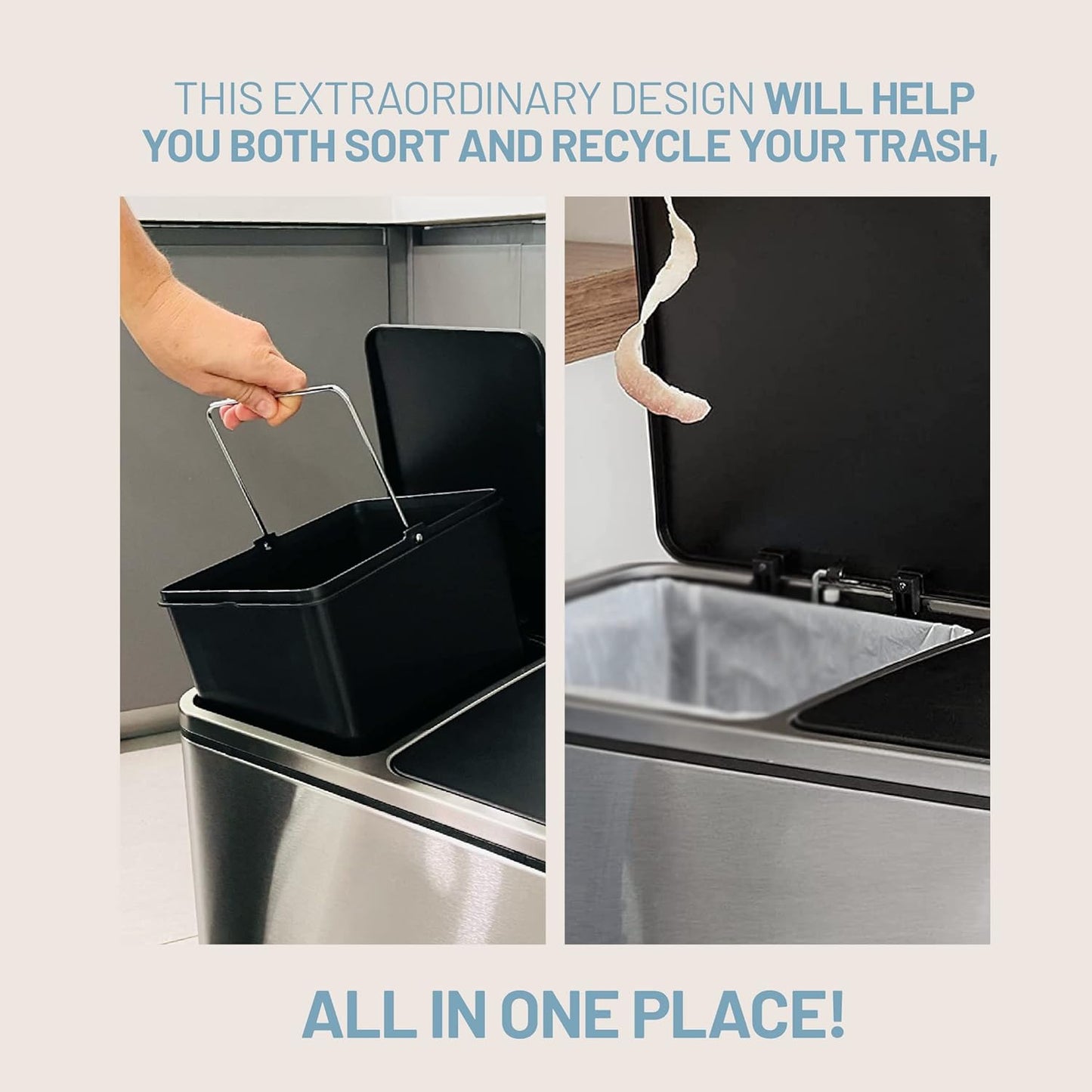 Soft Close Stainless Steel Double Trash Can (48 Liters / 12.7 Gallons)