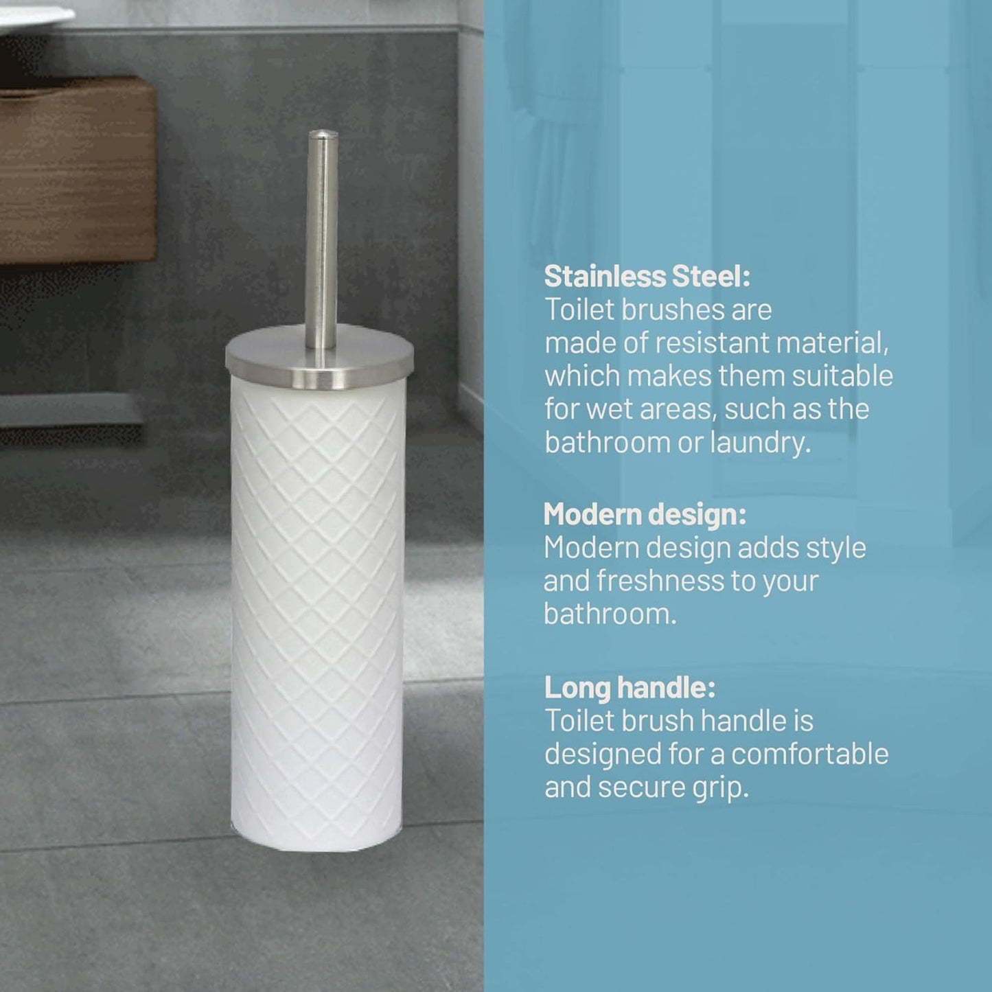 Textured White Stainless Steel Toilet Brush