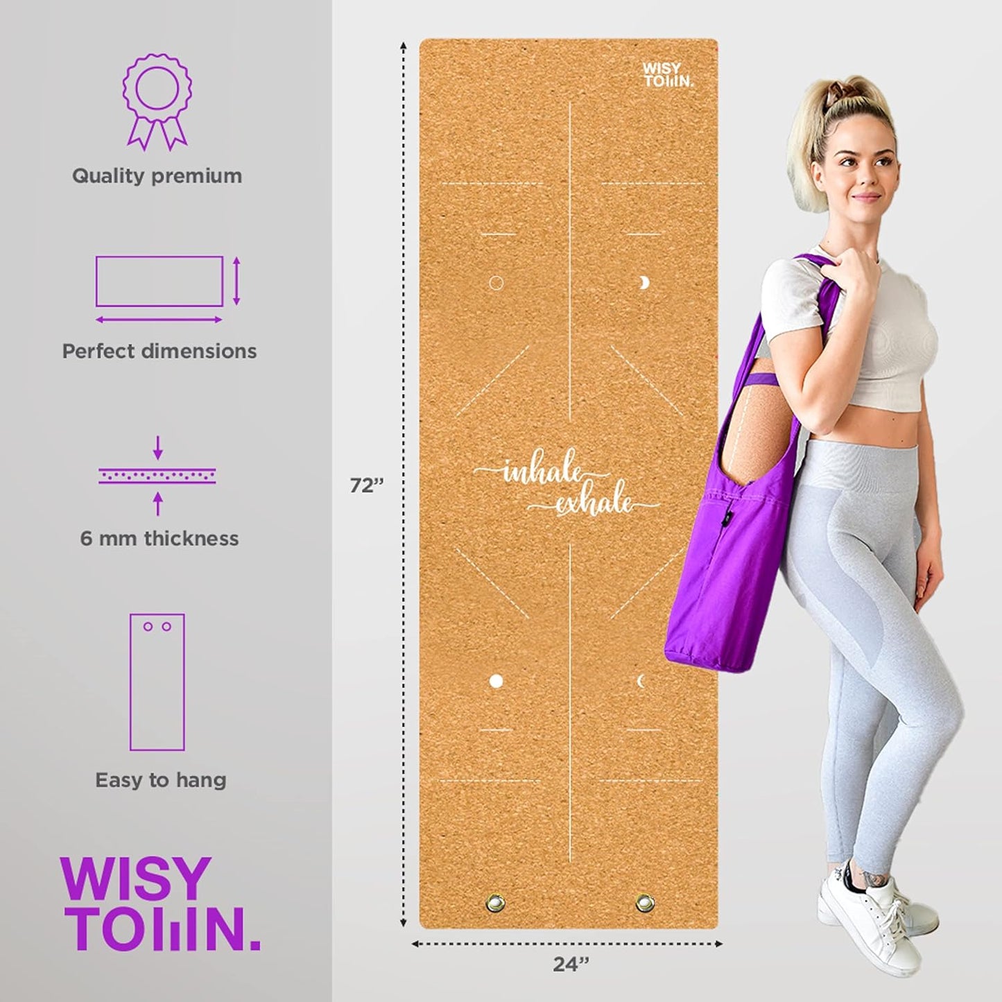Yoga Cork Mat Eco-friendly: Beautiful Extra Long and Wide Organic Yoga Mat. Non-slip Yoga Mat, Fitness Mats, Hot Yoga Mat 72"x24"x6mm