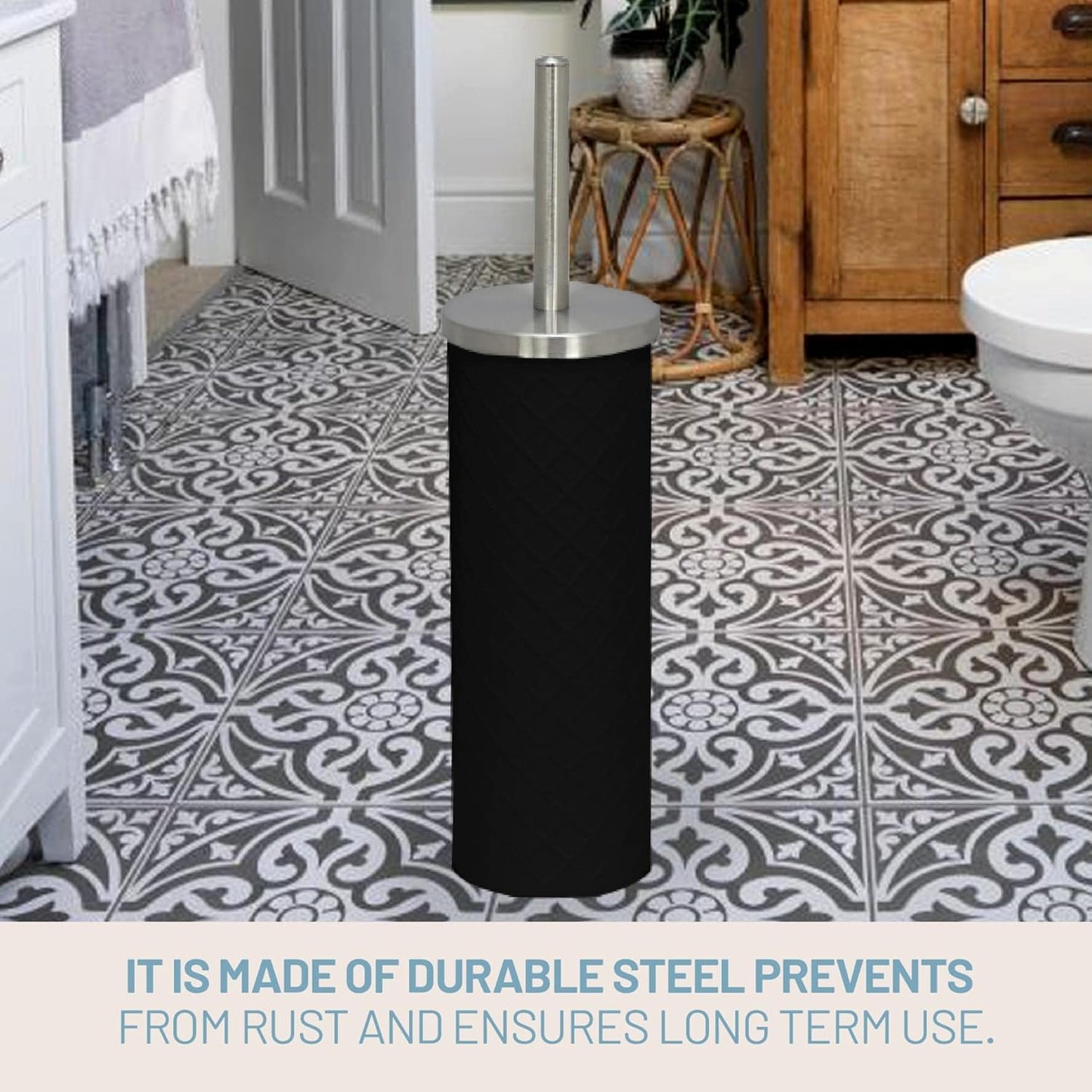 Textured Black Stainless Steel Toilet Brush