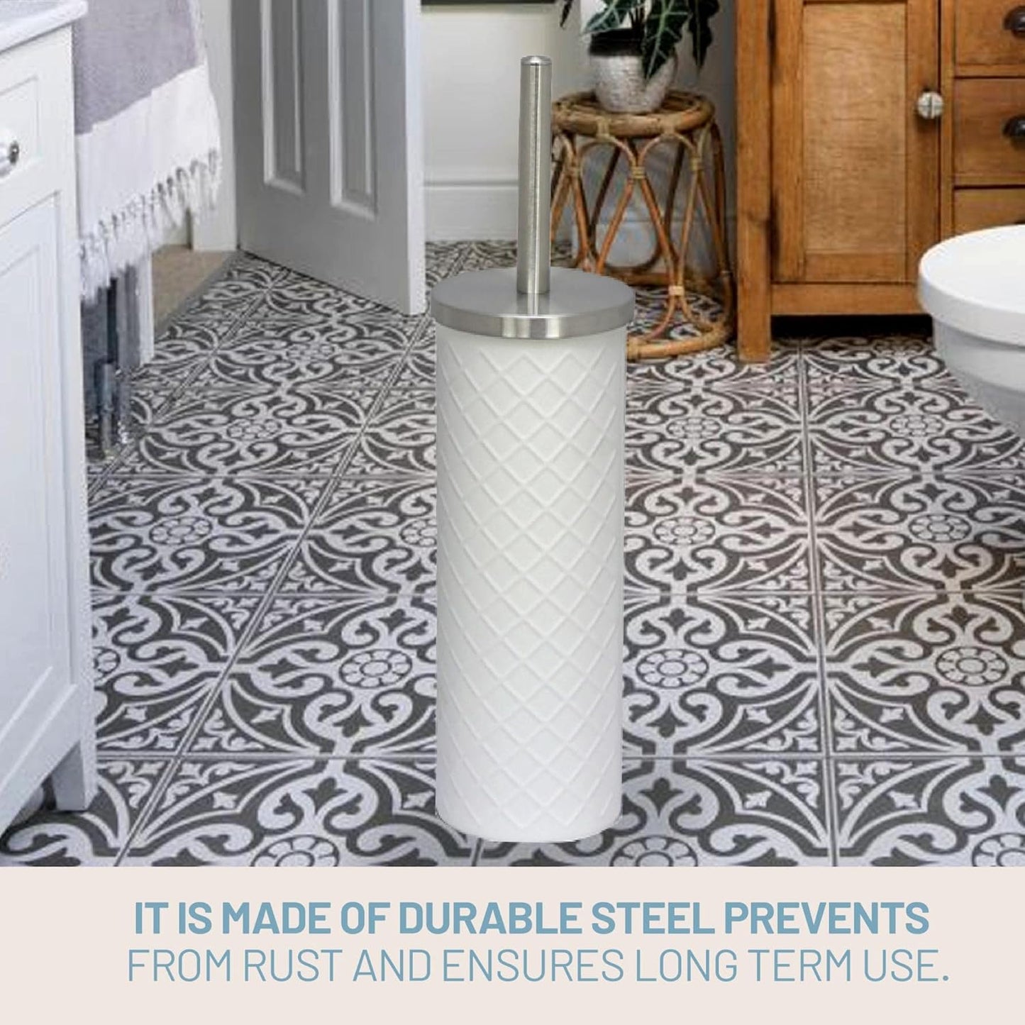 Textured White Stainless Steel Toilet Brush