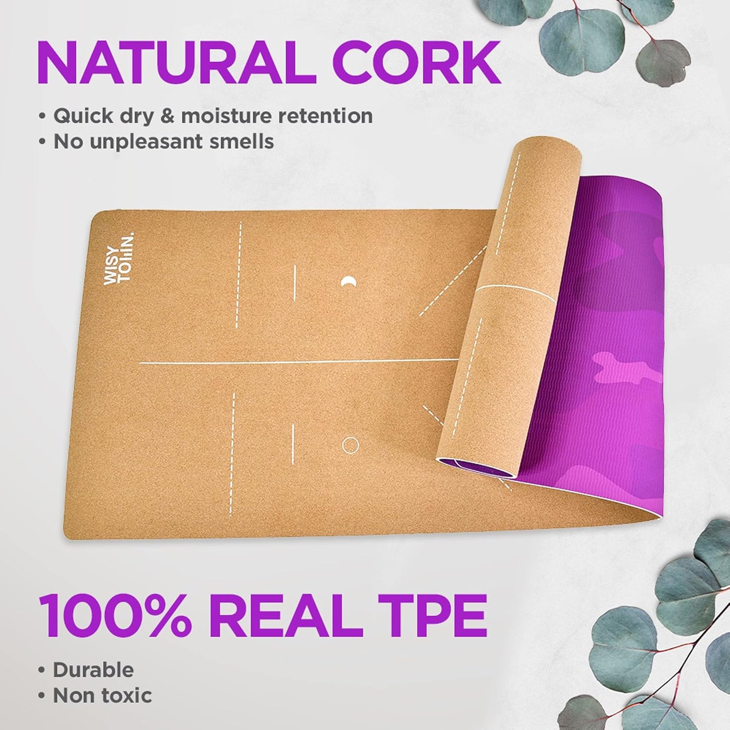 Yoga Cork Mat Eco-friendly: Beautiful Extra Long and Wide Organic Yoga Mat. Non-slip Yoga Mat, Fitness Mats, Hot Yoga Mat 72"x24"x6mm