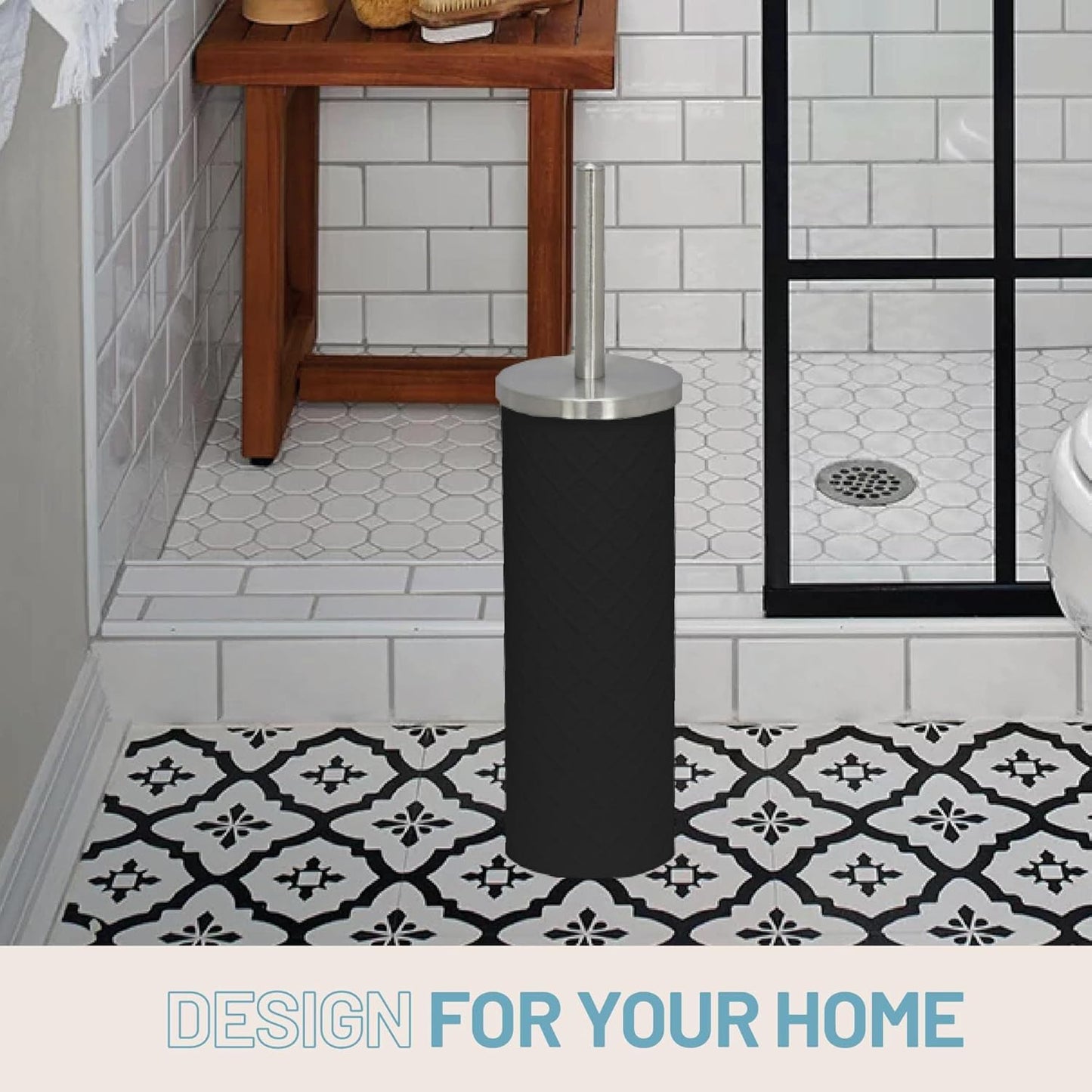 Textured Black Stainless Steel Toilet Brush